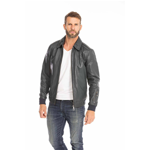 Blouson d'aviateur en cuir artificiel de grande taille pour hommes personnalisé à col montant et fermeture éclair rue principale pour la conduite de moto en hiver - Product Image 1