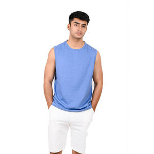 Camiseta Deportiva sin Mangas Azul para Hombre, Camiseta de Gimnasio, Fitness, Entrenamiento, Ligera, Transpirable, Mezcla de Algodón, Exportador OEMODM - Product Image 6