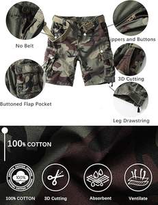 Pantalones cortos cargo con estampado de camuflaje de alta calidad al por mayor 100% algodón cómodos y duraderos con marca personalizada patrón sólido listo - Product Image 3
