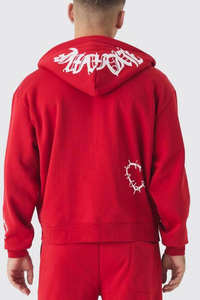 Dernier design streetwear, sweat-shirt oversize rouge à fermeture éclair, imprimé cœur, basique, en coton mélangé, sweat-shirts personnalisés en gros pour hommes - Product Image 5