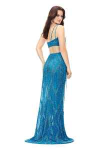 Robe de cocktail de soirée sans manches à broderie florale au sol perlée décoration à paillettes motif antistatique événements a-ligne - Product Image 2