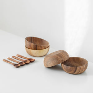 Juego de Tazones de Madera para Servir Ensaladas y Sopas, Vajilla de Madera Natural de Primera Calidad de Vietnam - Product Image 1