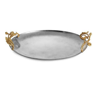 Plateau et plat de service en acier inoxydable de haute qualité martelé avec poignées en laiton doré Plateau alimentaire pour la restauration et l'hôtellerie - Product Image 3