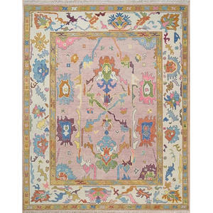 Tapis en laine tufté à la main Oushak, design turc traditionnel, taille personnalisée, antidérapant, lavable, à poils ras, avec support en latex, pour la maison et l'hôtel - Product Image 1