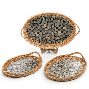 Decorative Round Rattan Stylish <b>Tray</b> With Modern Chic Handcrafted Design Ideal For Serving Drinks <b>Snacks</b> And Gifts - Product Image 5