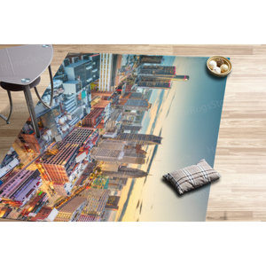 Cityscape Printed <b>Rug</b>: Gift For The Home, Detroit Michigan Landscape Runner,Luxury Velvet <b>Rug</b> - Product Image 3