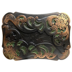 Western Floral Scroll Engraved <b>Belt</b> <b>Buckle</b> Fits 1-1/2(38mm) <b>Belt</b> Strap (Copper-Patina) - Product Image 1