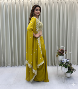 Unity Luxure Premium Georgette Embroidered <b>Cape</b> Dhoti Set for <b>Women</b> Luxury Festive & Party Wear Ensemble - Product Image 2