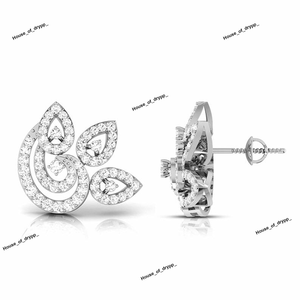 Pendientes de Botón con Motivo de Hoja Plateada con Diamante Moissanite en Forma de Pera de Primera Calidad, Pendientes Clásicos de Lujo con Incrustaciones - Product Image 2