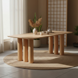 Table à manger ronde de luxe américaine en teck massif, convertible pour plusieurs personnes, style moderne pour l'extérieur, la ferme ou l'hôtel - Product Image 6