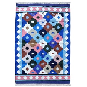 Tapis dhurrie en coton fait main avec tissage kilim traditionnel pour la décoration du sol du salon et de la chambre à coucher - Product Image 2