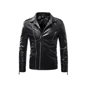 Veste en cuir pour homme de qualité supérieure, couleur unie, respirante, à capuche, avec col montant et logo frontal, style streetwear vintage, décontractée - Product Image 1