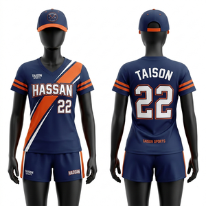 Uniforme de lacrosse para mujer de poliéster transpirable premium, diseño azul marino, naranja y blanco, sublimación, logotipo personalizado, nombre del equipo, número. - Product Image 1
