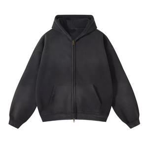 Sweat à capuche d'hiver à fermeture éclair pour hommes, en polaire solide, lavé à l'acide, poids lourd, style streetwear de luxe personnalisé - Product Image 1