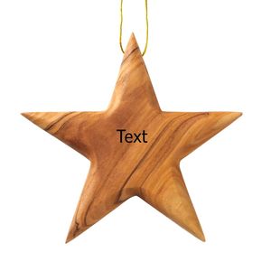 Étoile de Noël personnalisée en bois d'olivier 8 cm, décoration d'arbre gravée sur mesure, vente en gros de Bethléem - Product Image 1