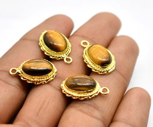 Connecteur à boucle unique pour pierres précieuses œil de tigre 22X14mm, plaqué or 18 carats, pour la fabrication de bijoux NC15, lot de connecteurs de charme - Product Image 1