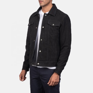 Veste bomber en jean en coton personnalisée pour homme avec poches avant / Vestes de moto pour homme matelassées en noir - Product Image 3