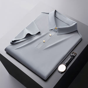 Camiseta de Lujo con Solapa y Media Manga, Color Negro Sólido, Tejido de Felpa, Poliéster/Algodón, Secado Rápido, Sensación de Clase - Product Image 2