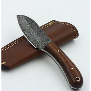 Couteau Skinner de Chasse Manche en Bois Damas COUTEAU SKINNER EN ACIER DAMAS FABRIQUÉ À LA MAIN - Product Image 1