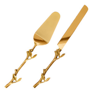 ชุดมีดและเค้กด้ามใบไม้สีทองตกแต่งพร้อมการปรับแต่งได้จากอินเดีย - Product Image 6