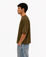 T-shirt italien authentique fabriqué avec du coton 220 g/m² sur mesure pour les hommes à la recherche de mode de rue audacieuse et de coupe carrée kaki