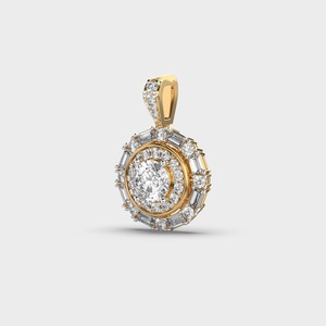 IGI Certified Lab Grown Diamond Halo Cluster Pendant with Baguette & Round Diamonds in 18K White / Yellow & Rose Gold - Product Image 2
