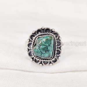 Rough <b>Stone</b> Jewelry Women's <b>Ring</b> Natural Turquoise Raw Gemstone December Birthstone Bohemian <b>Ring</b> Party 925 Sterling <b>Silver</b> <b>Ring</b> - Product Image 1