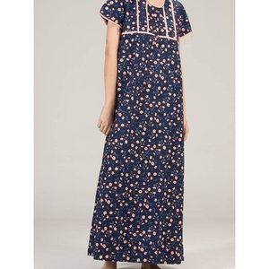 Evolove Women's Floral Loose Fit Cotton Maxi Nightgown with Button V-Neck Super Soft All Over Printed Sleepwear - Product Image 5