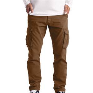 Pantalones Cargo delanteros planos holgados para hombre, cintura elástica sólida informal, trabajo grande y alto con múltiples bolsillos, senderismo al aire libre, Camping - Product Image 4