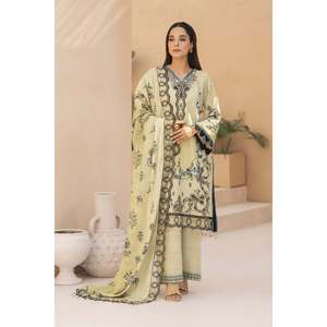 Conjunto de Traje de 3 Piezas para Mujer BRANDSINN Bic-0127, Camisa Bordada con Estampado Karandi, Pantalones con Estampado Karandi, Chal con Estampado Karandi - Product Image 1