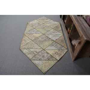 Tapis Vintage Turc Beige Vert Laine avec Motif Abstrait 3.8x7.8ft Rectangle pour Entrée Couloir Tabriz Style Latex Support - Product Image 1