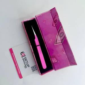 GETUP BROSONS Pince à épiler en acier inoxydable pour cils, pointe de précision, boîte rose, isolation, prise parfaite, 10 mm, extension de cils, personnalisable - Product Image 1