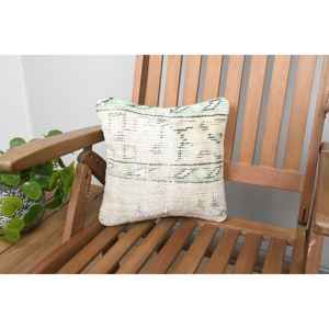 Almohada de retazos Kantha de lana Beige de 12x12 pulgadas, lujosa almohada rústica con estampado esponjoso bordado Vintage para uso en el suelo - Product Image 1