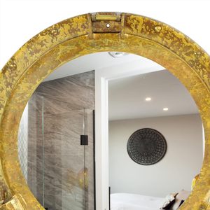 Antique Brass 20-Inch Porthole <b>Mirror</b> <b>Wall</b> Hanging Maritime Ships Decor with Piston Part - Product Image 3