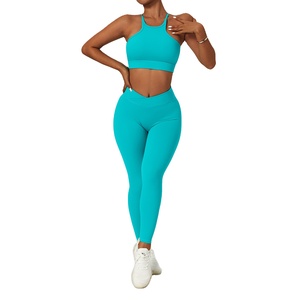 OEM Women's Solid Breathable Canvas 2-Piece Gym Yoga <b>Set</b> <b>Sexy</b> Stretch Athletic Lightweight Elastic Waist Spring/Summer - Product Image 3