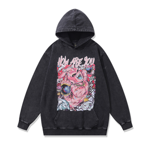Sweat à capuche décontracté pour homme grande taille 2026, imprimé anime délavé à l'acide, 100 % coton, service OEM, collection hiver - Product Image 6