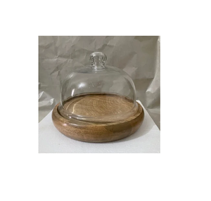 Wood <b>Cupcake</b> Display Cake Server Platter Glass Dome Lid Food Dessert Snacks Serving Platter Tray - Product Image 3