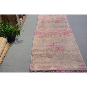 พรมตุรกีโบราณ2.7 x 10.4ft พื้นที่ขนาดใหญ่ลวดลายแอบสแตรกต์พรมลาเท็กซ์ขนสัตว์สีชมพูลายเย็บปะติดดีไซน์สำหรับโถงทางเดิน - Product Image 3