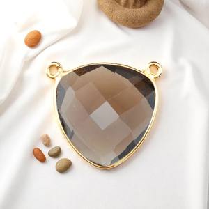 DIY doble fianza trillón facetado cuarzo ahumado piedra preciosa chapado en oro encanto colgante collar al por mayor - Product Image 1