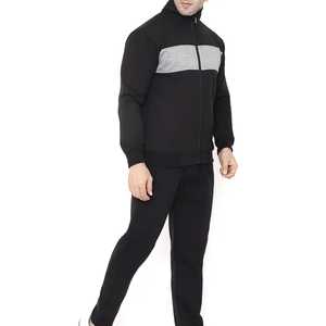 Men's Premium Black Grey Panel 100% Cotton Fleece Tracksuit Winter <b>Zipper</b> <b>Jacket</b> and Joggers Set - Product Image 4