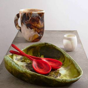 Tazón Grande de Resina Azul con Diseño de Hojas en Espiral, Vajilla Hecha a Mano, Ecológica y Sostenible para Cocina, Comedor, Fiestas, Vajilla Premium - Product Image 4