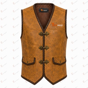 Chaleco de Cuero Sintético Marrón para Hombre, Talla Grande, con Bolsillos Delanteros, Cierre de Botones, Transpirable, Ropa Exterior Informal de Verano - Product Image 4