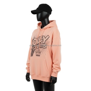 เสื้อฮู้ดผ้าฝ้าย GSM สำหรับผู้หญิงผ้าคอตตอนโพลีเอสเตอร์มีฮู้ดเสื้อสวมหัวสีพีชดีไซน์พลอยเทียมตามสั่ง - Product Image 4