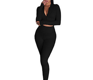 Conjuntos Deportivos de Dos Piezas de Alta Calidad, Personalizados, Lisos, para Invierno, Ropa Deportiva Urbana para Mujer, Tallas Grandes, Conjunto de Top Corto y Pantalones Deportivos - Product Image 4