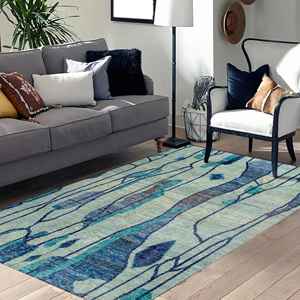 Alfombra Azul Azteca: Alfombra Decorativa con Patrón Étnico Impreso en 3D, Alfombra de Chenilla - Product Image 1