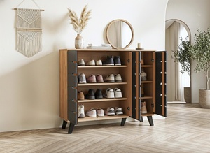 Armoire à chaussures moderne et artistique à 3 portes avec 4 niveaux, capacité de 16 paires, chêne gris foncé, modèle à monter soi-même/à démonter, SC312, fabriqué en Malaisie - Product Image 2