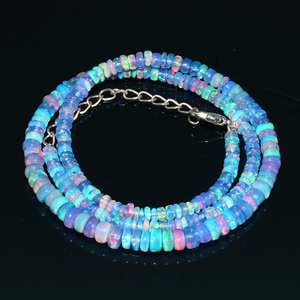 Collier de perles rondes lisses en opale bleue naturelle d'Éthiopie pour enfants, en argent sterling 925, opale bleue véritable, fait à la main - Product Image 6