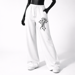 Pantalones Deportivos Blancos Personalizados de Pierna Ancha para Mujer, con Cordón Ajustable, Cintura Elástica, Corte Recto, Estampado Gráfico, Pantalones de Descanso, Venta al Por Mayor OEM - Product Image 2