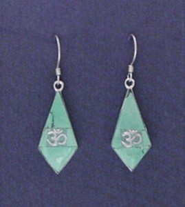 Pendientes de plata hindú Om Set con coral para el Budismo - Product Image 2