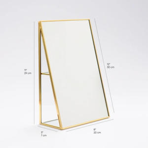 Decorative Small Gold Metal Framed Mirror with Little <b>Shelf</b> Inside for Storage Modern Design <b>Table</b> Top Desktop Mirror - Product Image 4